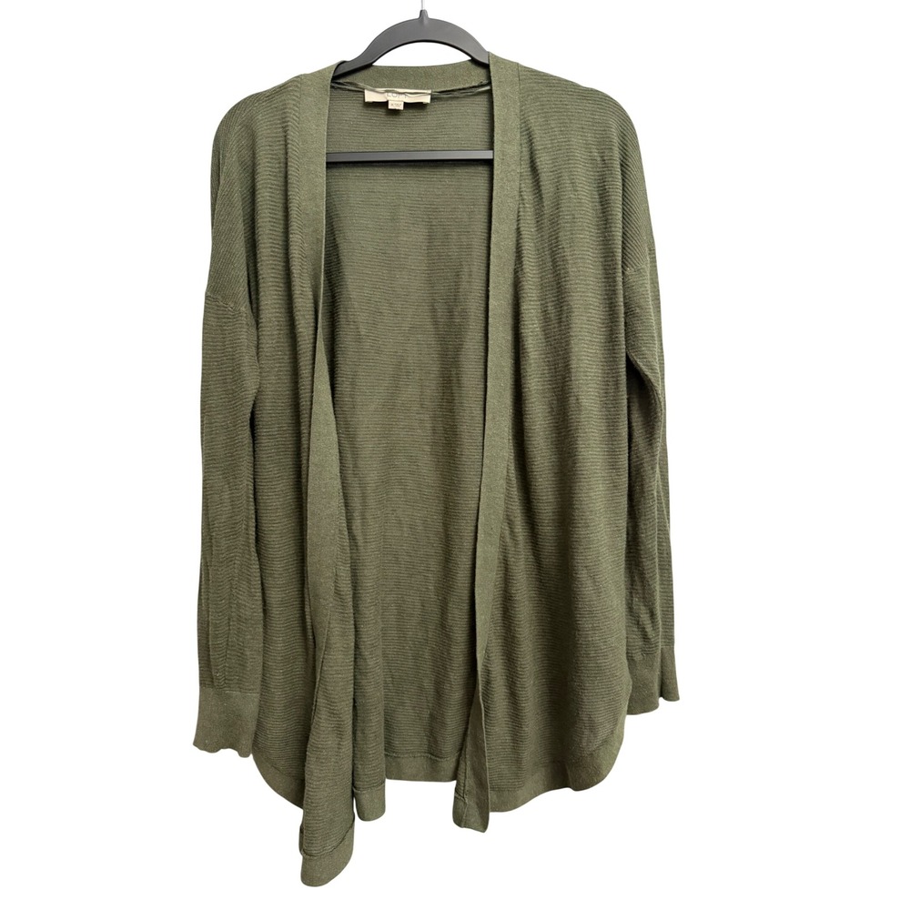 LOFT Womens Olive Green Ribbed Open Front Cardigan Sweater Size Medium FLAW